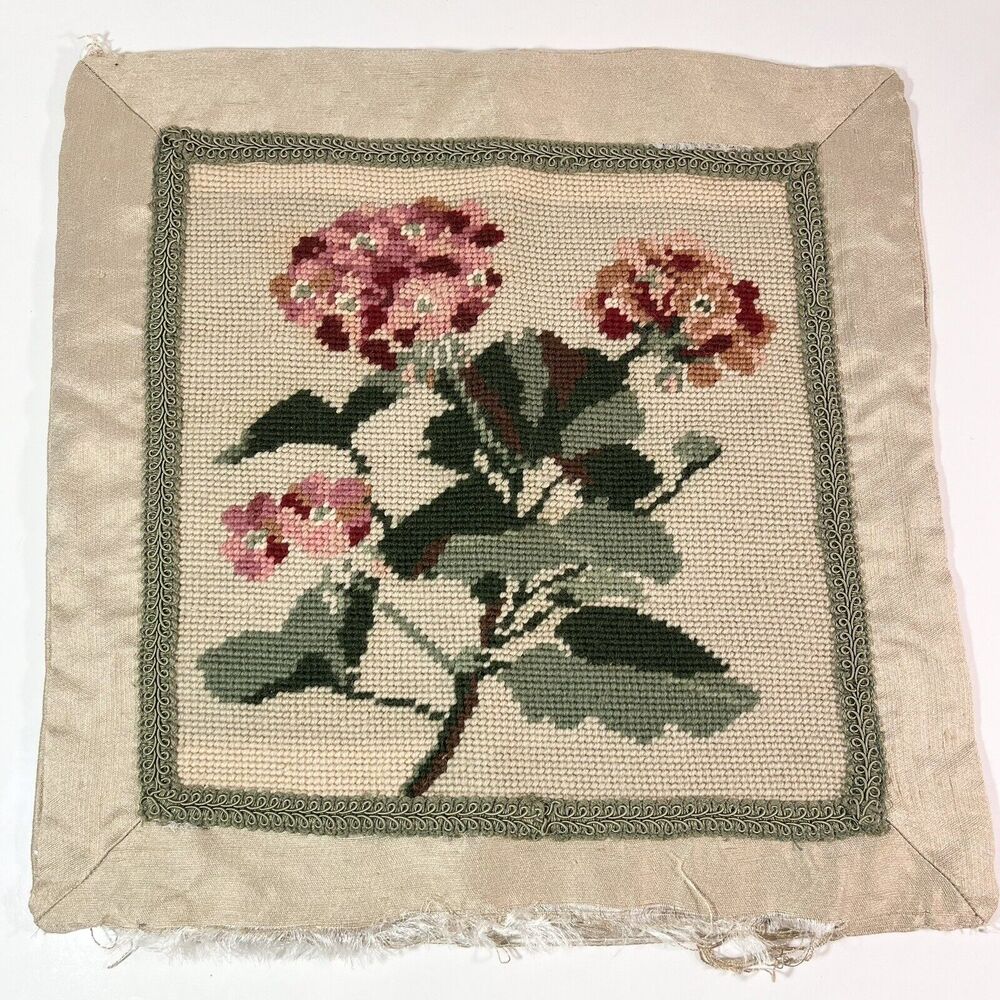 Vintage Crewel Embroidery Floral Hydrangea Pillow Case Boho Cottage Core